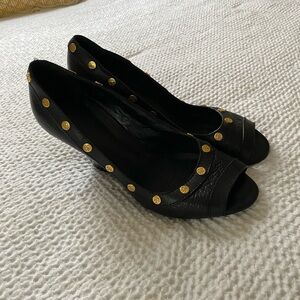 Tory Burch Black Leather Wedge Shoes / Size 9